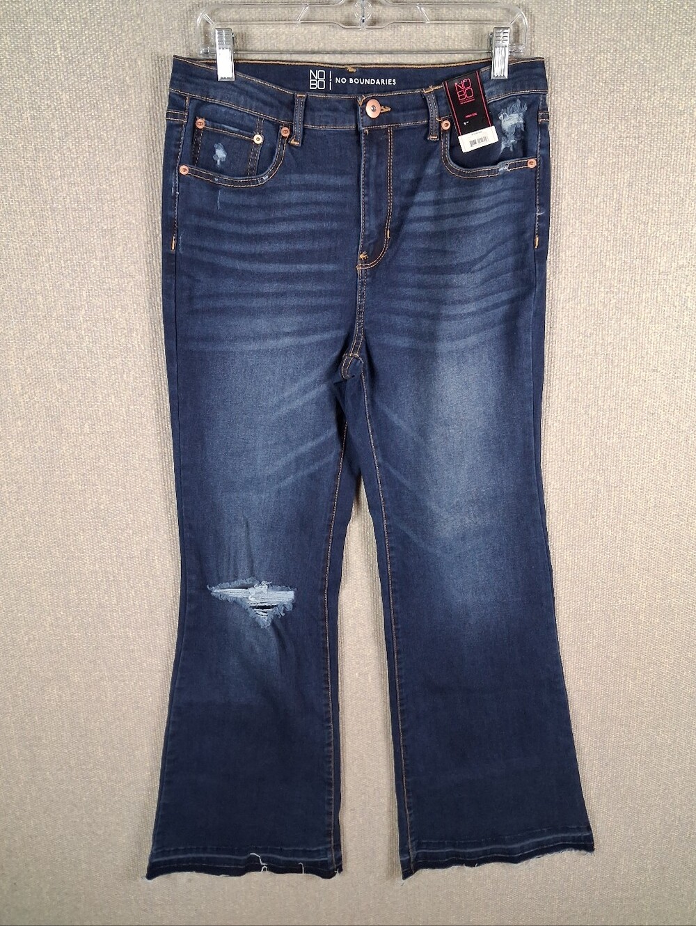 No Boundaries Flare Jeans Juniors 15 Blue Dark Denim Wash Distressed High Rise